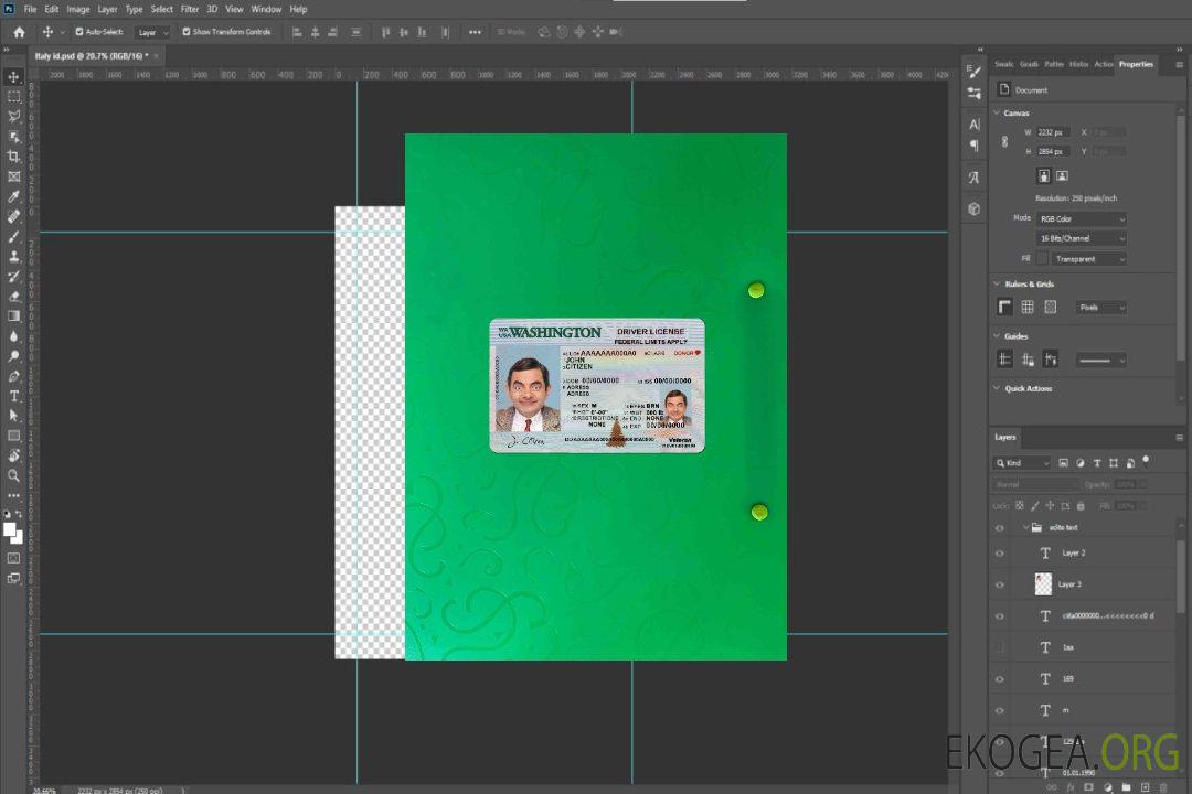Modèle de permis de conduire USA Washington au format PSD (2018 – présent) photolook FRONT template